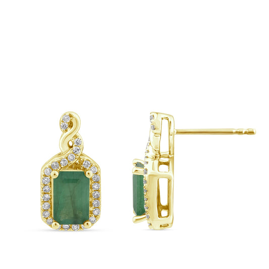 Infinite Love Emerald Cut Emerald & 1/7 ct. tw. Diamond Earrings in 10K Yellow Gold