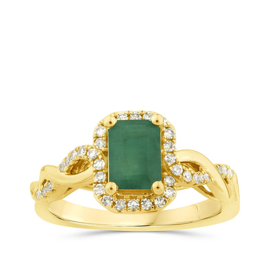 Infinite Love Emerald Cut Emerald & 1/5 ct. tw. Diamond Halo Ring in 10K Yellow Gold
