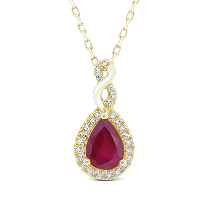 Infinite Love Pear Ruby & 1/10 ct. tw. Diamond Halo Twist Pendant in 10K Yellow Gold