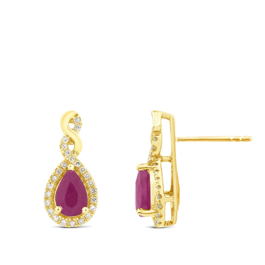 Infinite Love Pear Ruby & 1/8 ct. tw. Diamond Earrings in 10K Yellow Gold
