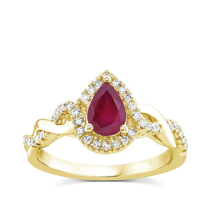 Infinite Love Pear Ruby & 1/5 ct. tw. Diamond Halo Twist Ring in 10K Yellow Gold