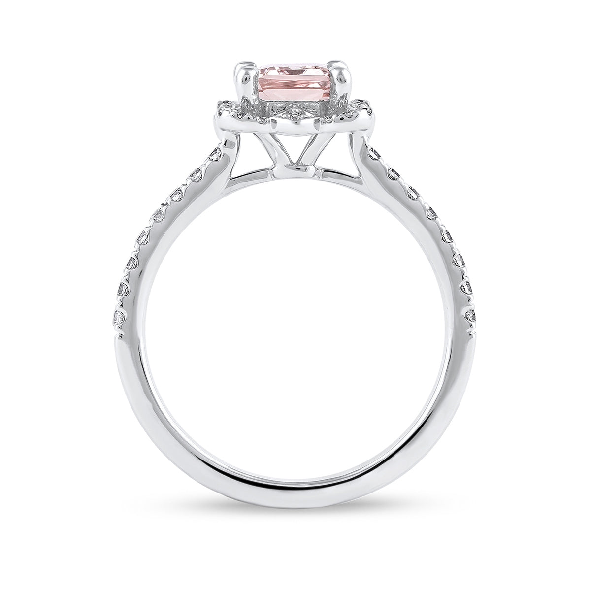 Emerald Cut Morganite & 1/4 ct. tw. Diamond Floral Halo Ring in 10K White Gold close-up detail