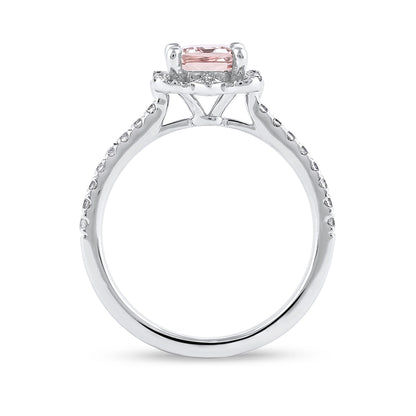 Emerald Cut Morganite & 1/4 ct. tw. Diamond Floral Halo Ring in 10K White Gold close-up detail