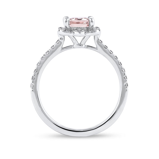 Emerald Cut Morganite & 1/4 ct. tw. Diamond Floral Halo Ring in 10K White Gold close-up detail