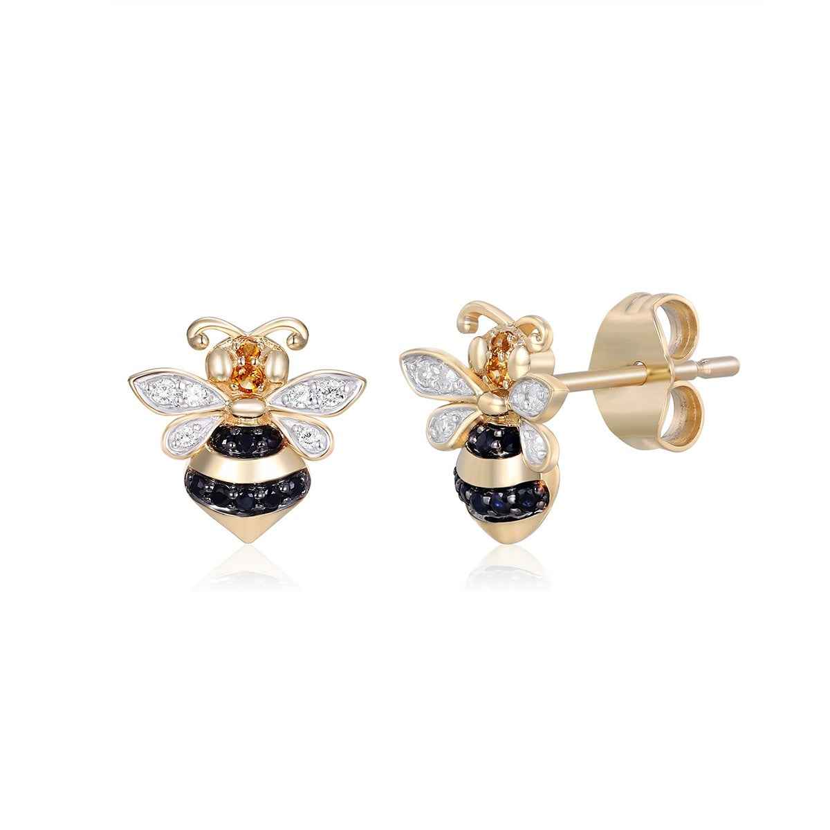 Citrine & Black Sapphire & Diamond Accent Bee Earrings in 10K Yellow Gold