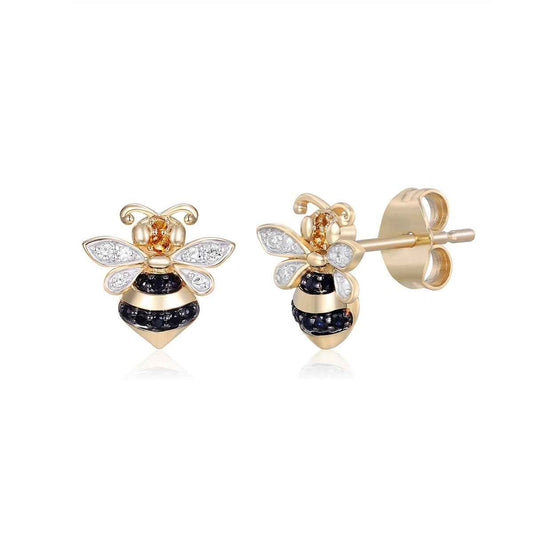 Citrine & Black Sapphire & Diamond Accent Bee Earrings in 10K Yellow Gold