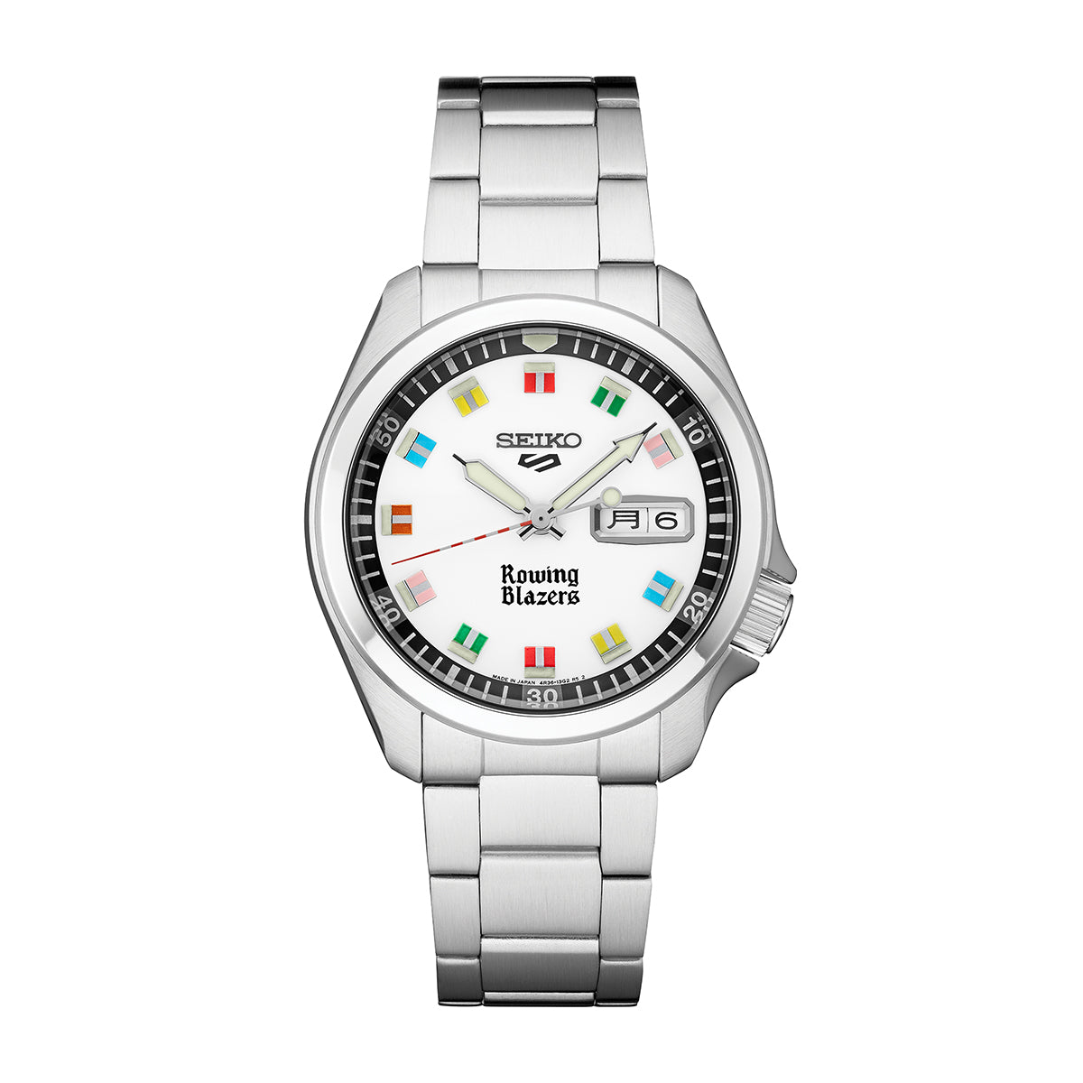 white dial 5 sport seiko automatic watch