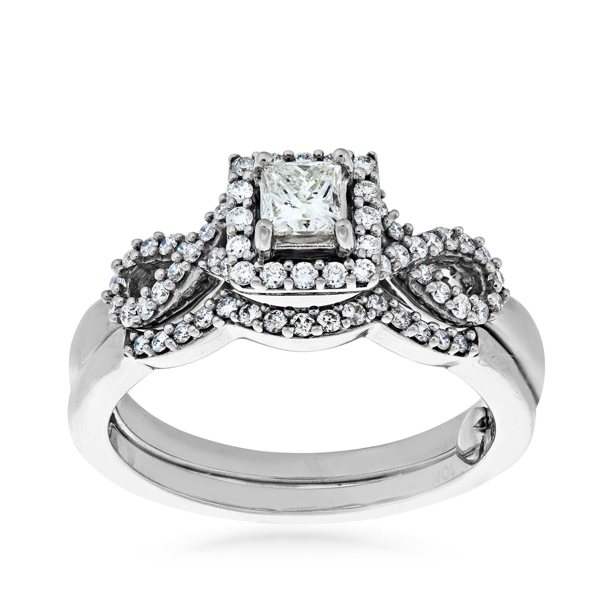 True Promise 3/4 ct. tw. Princess Cut Diamond Halo Twist Wedding Set in 10K White & Pink Gold