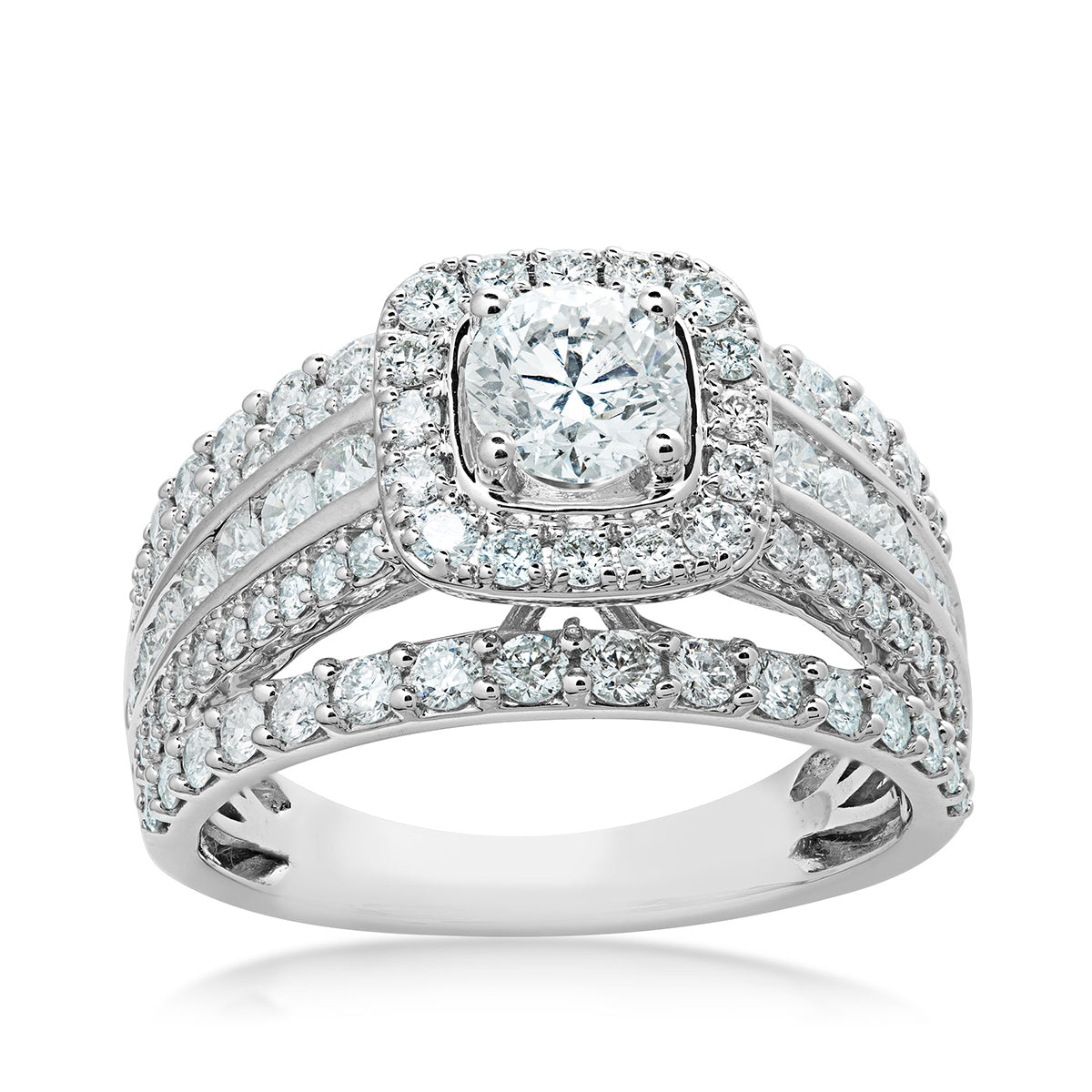 Natural 2 ct. tw. Round Brilliant Diamond Halo Multi-Row Engagement Ring in 10K White Gold