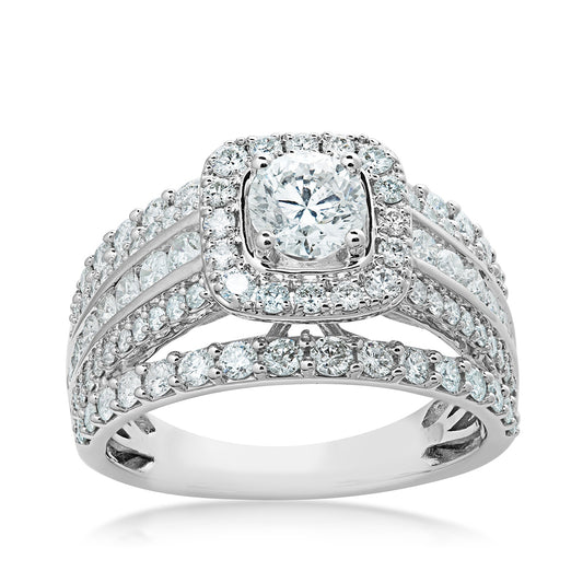 Natural 2 ct. tw. Round Brilliant Diamond Halo Multi-Row Engagement Ring in 10K White Gold