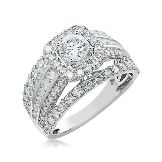 Natural 2 ct. tw. Round Brilliant Diamond Halo Multi-Row Engagement Ring in 10K White Gold front view