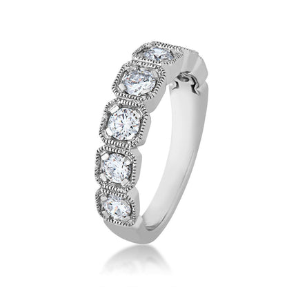 1 ct. tw. Round Diamond Milgrain Halo Anniversary Ring in 10K White Gold front view