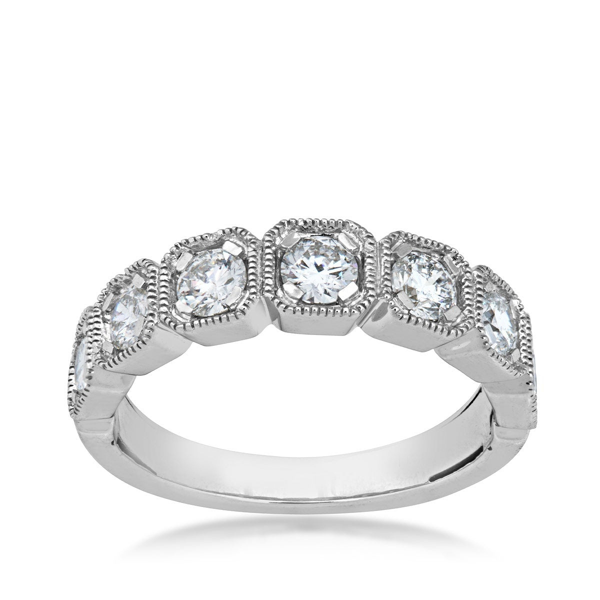 1 ct. tw. Round Diamond Milgrain Halo Anniversary Ring in 10K White Gold