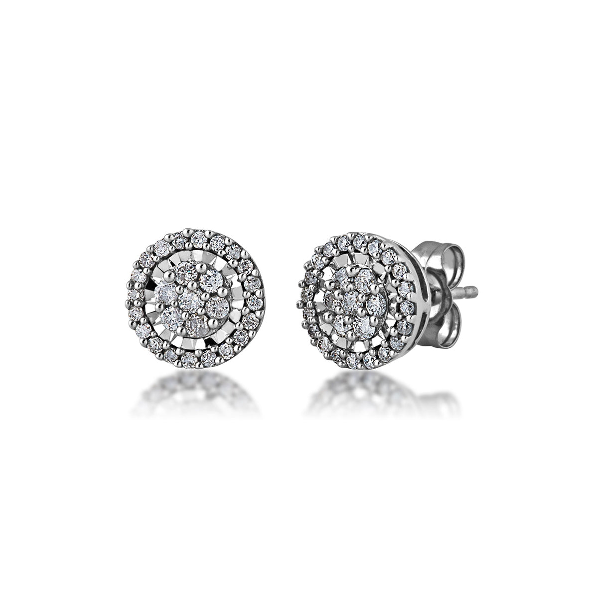 Fairytale Diamonds 1/3 ct. tw. Diamond Cluster Halo Earrings with Miracle Plate in 10K White Gold