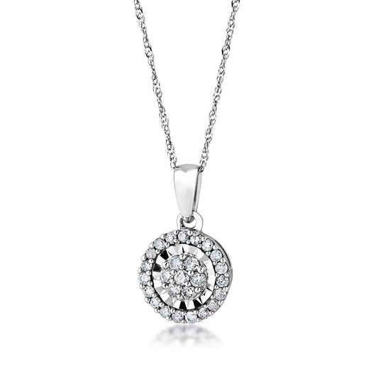Fairytale Diamonds 1/4 ct. tw. Diamond Cluster Halo Pendant with Miracle Plate in 10K White Gold