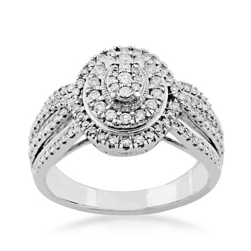 GOLD TAG Fairytale Diamonds 5/8 ct. tw. Diamond Oval Cluster Double Halo Split Shank Ring in 10K White Gold