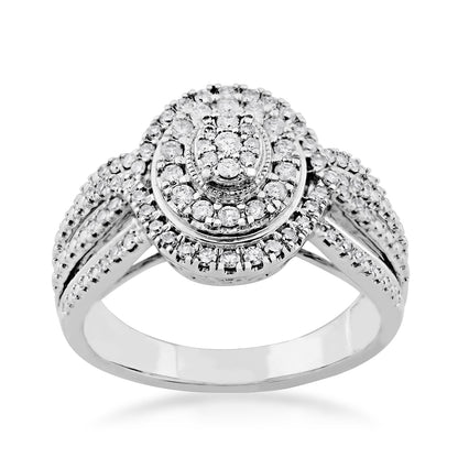 Fairytale Diamonds 5/8 ct. tw. Diamond Oval Cluster Double Halo Split Shank Ring in 10K White Gold