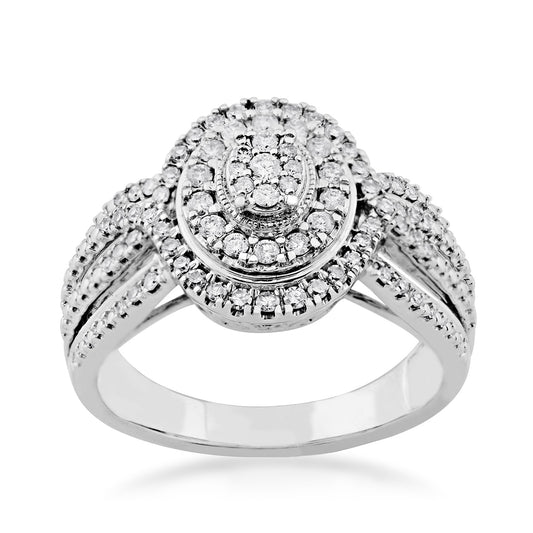 Fairytale Diamonds 5/8 ct. tw. Diamond Oval Cluster Double Halo Split Shank Ring in 10K White Gold