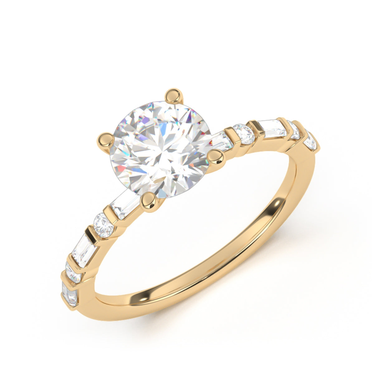 Goldman 1/4 ct. tw. Round & Baguette Diamond Semi-Mount Engagement Ring in 14K Yellow Gold front view