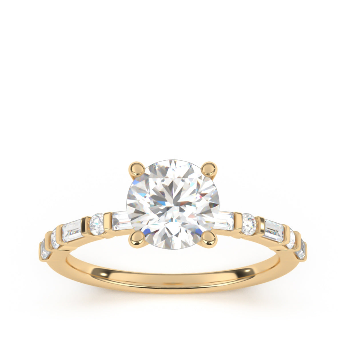 Goldman 1/4 ct. tw. Round & Baguette Diamond Semi-Mount Engagement Ring in 14K Yellow Gold