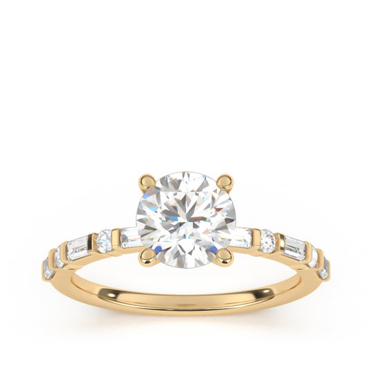 Goldman 1/4 ct. tw. Round & Baguette Diamond Semi-Mount Engagement Ring in 14K Yellow Gold