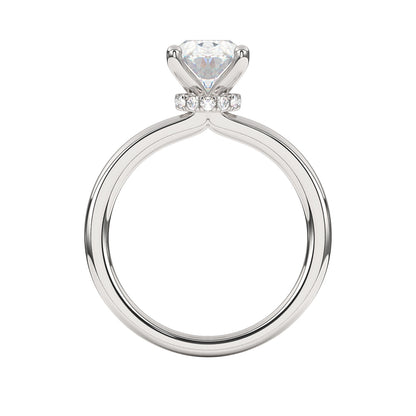 Goldman Diamond Accent Hidden Halo Oval Semi-Mount Engagement Ring in 14K White Gold close-up detail
