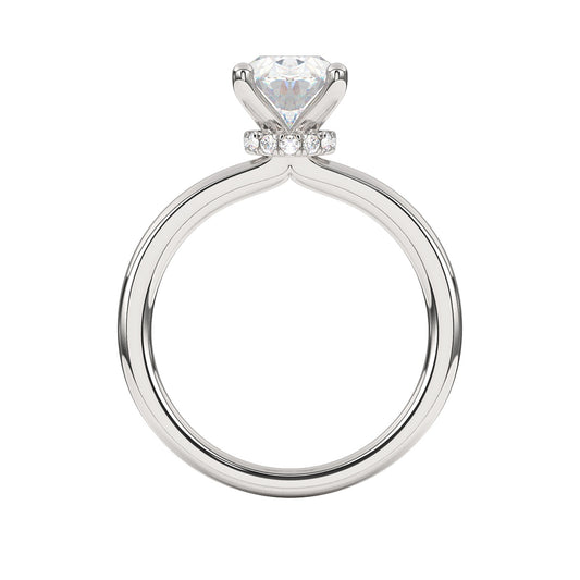 Goldman Diamond Accent Hidden Halo Oval Semi-Mount Engagement Ring in 14K White Gold close-up detail