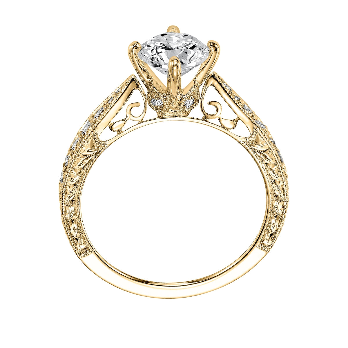 Goldman 1/4 ct. tw. Diamond Tapered Milgrain Semi-Mount Engagement Ring in 14K Yellow Gold front view