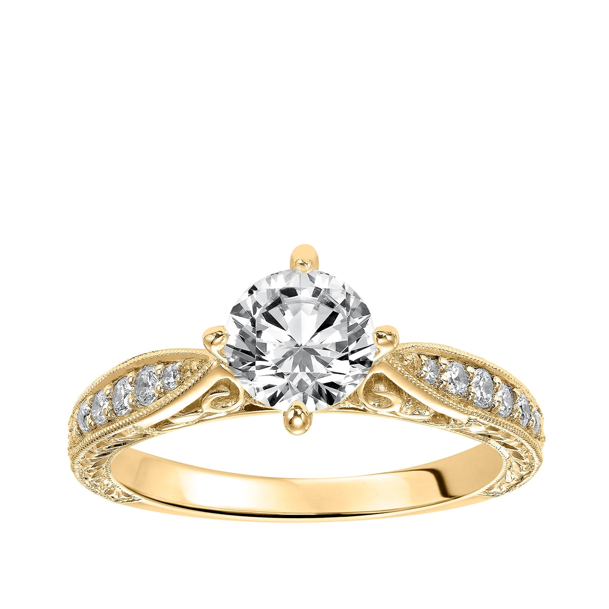Goldman 1/4 ct. tw. Diamond Tapered Milgrain Semi-Mount Engagement Ring in 14K Yellow Gold