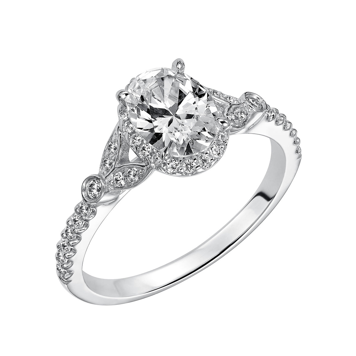 Goldman 1/4 ct. tw. Diamond Halo Oval Semi-Mount Engagement Ring in 14K White Gold front view