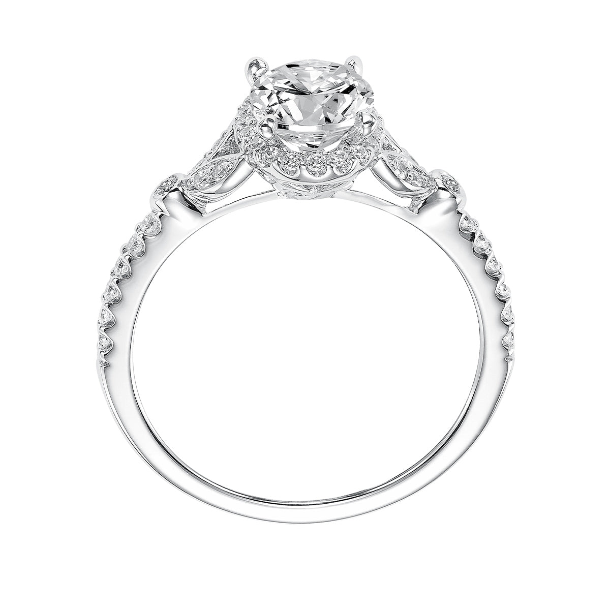 Goldman 1/4 ct. tw. Diamond Halo Oval Semi-Mount Engagement Ring in 14K White Gold close-up detail