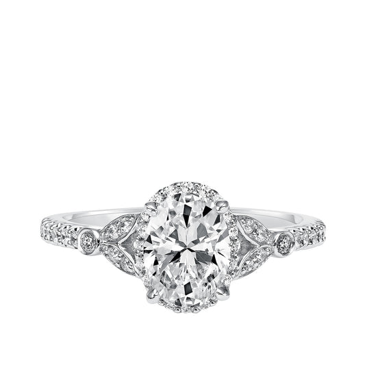 Goldman 1/4 ct. tw. Diamond Halo Oval Semi-Mount Engagement Ring in 14K White Gold side profile