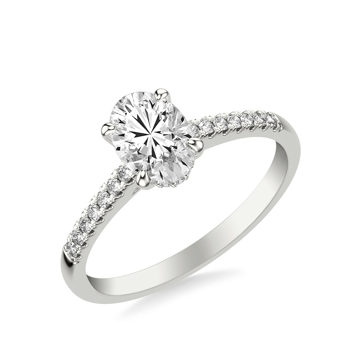Goldman 9/10 ct. tw. Oval Diamond Hidden Halo Engagement Ring in 14K White Gold front view