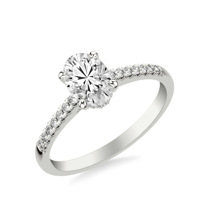 Goldman 9/10 ct. tw. Oval Diamond Hidden Halo Engagement Ring in 14K White Gold front view