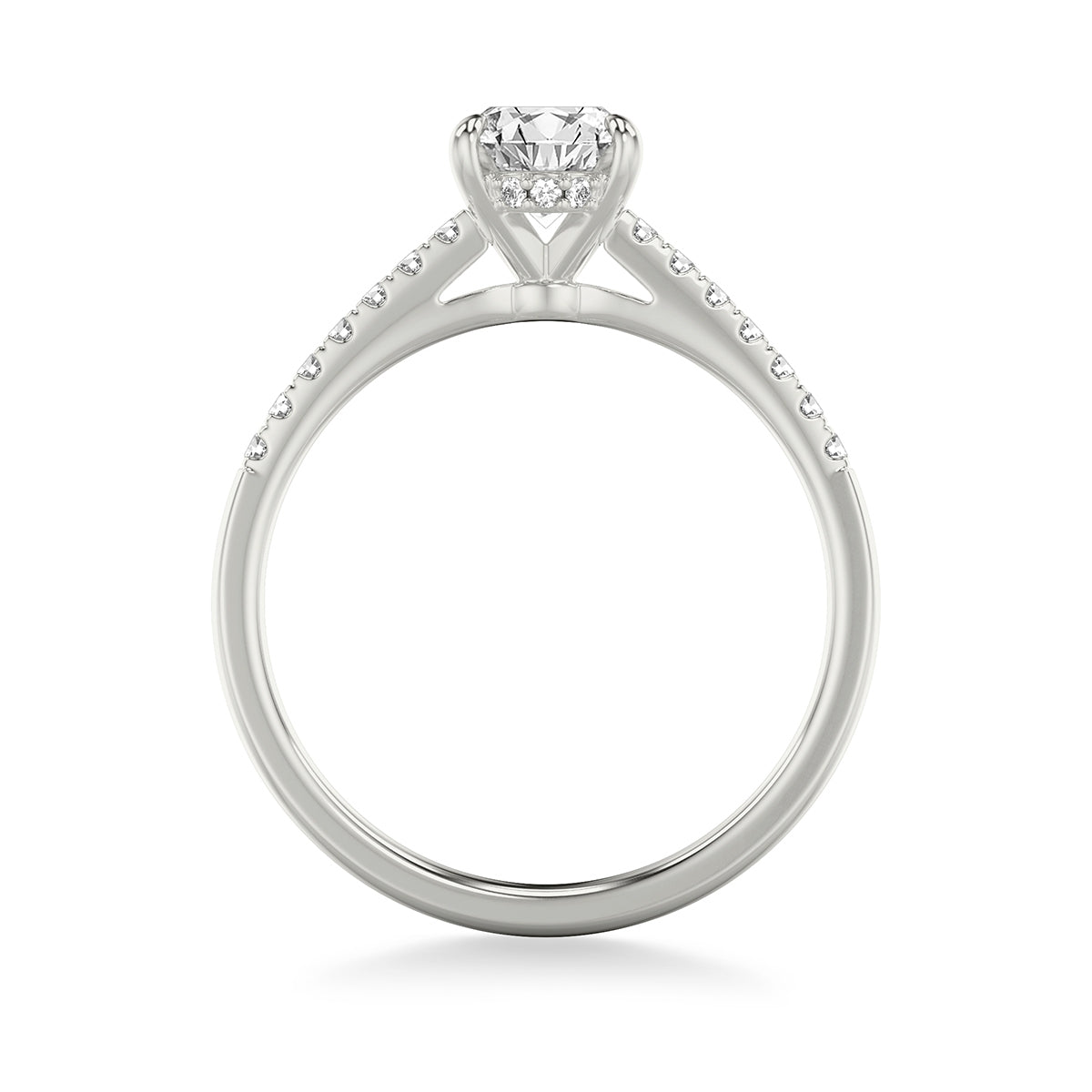 Goldman 9/10 ct. tw. Oval Diamond Hidden Halo Engagement Ring in 14K White Gold close-up detail
