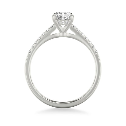 Goldman 9/10 ct. tw. Oval Diamond Hidden Halo Engagement Ring in 14K White Gold close-up detail
