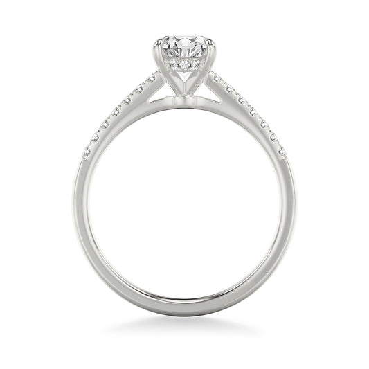 Goldman 9/10 ct. tw. Oval Diamond Hidden Halo Engagement Ring in 14K White Gold close-up detail