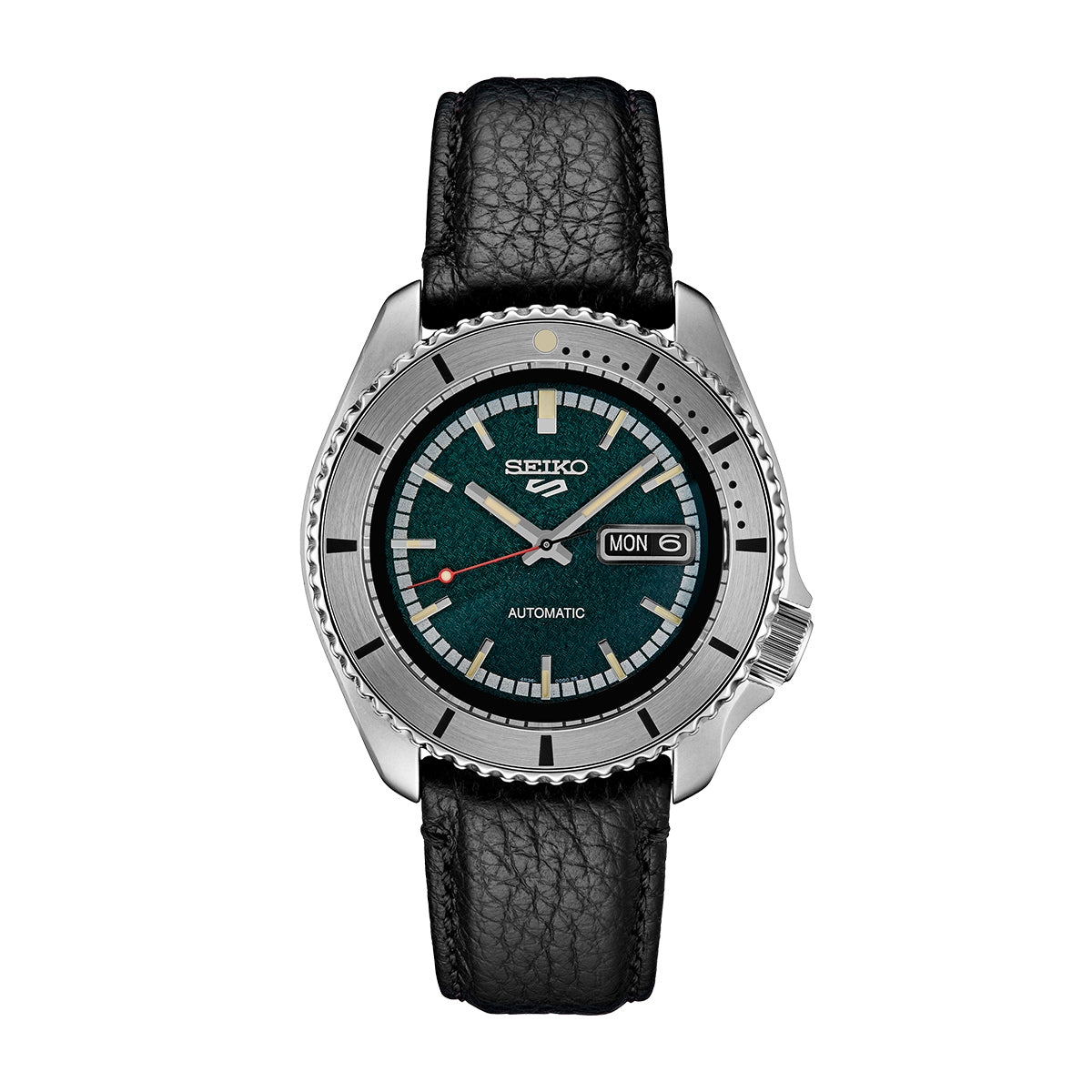 Seiko Men's 5 Sports Masked Rider Automatic Stainless Steel Watch with Green Dial & Black Leather Strap