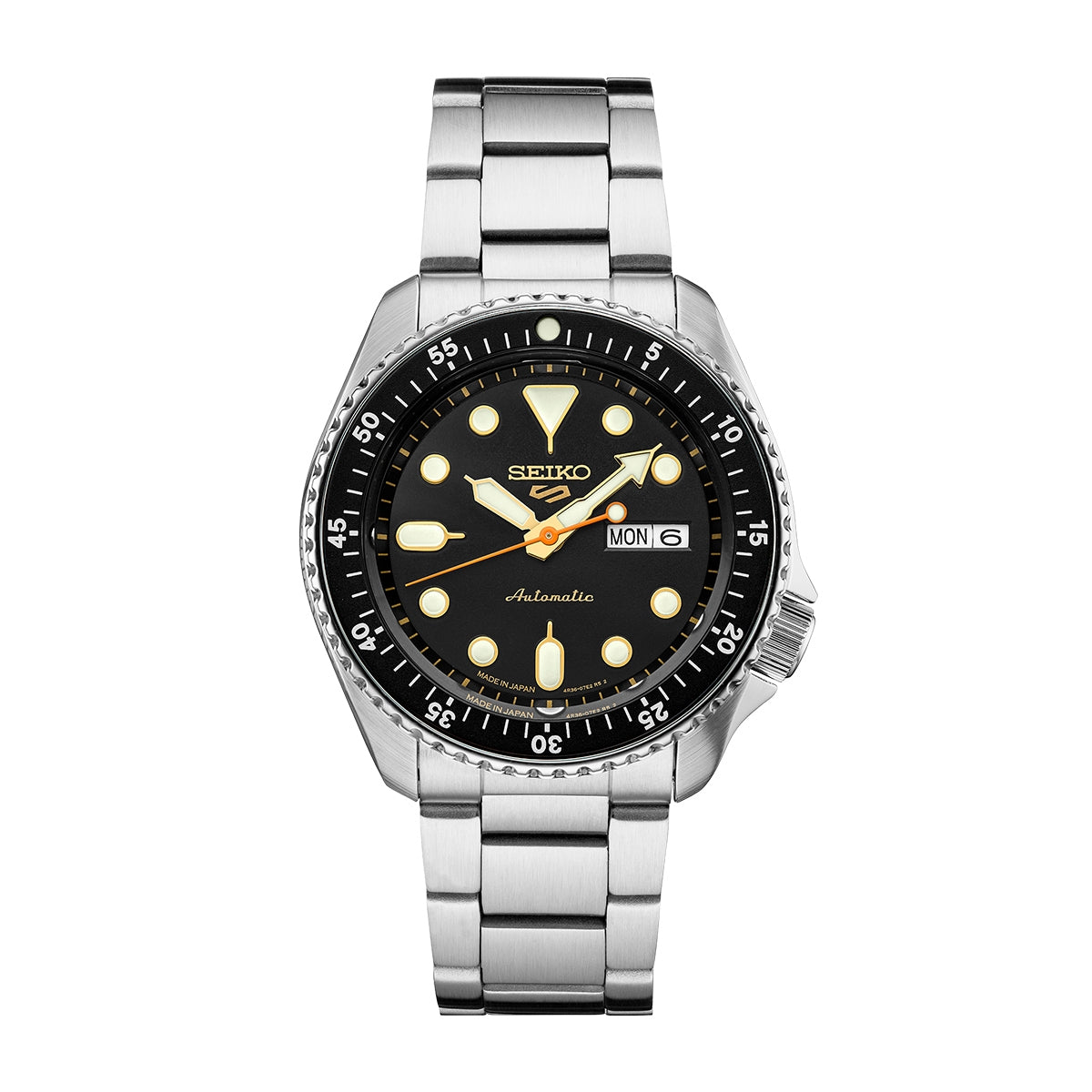 Seiko Men's 5 Sports Custom Campaign Automatic Stainless Steel Watch with Black Dial