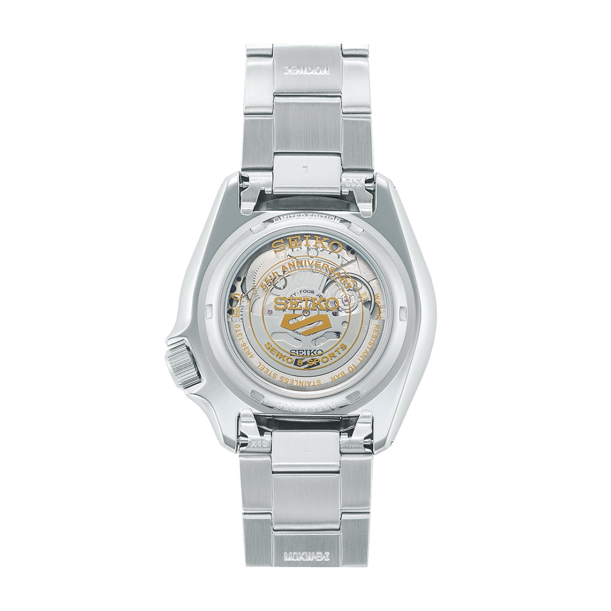 Seiko Men's 5 Sports Custom Campaign Automatic Stainless Steel Watch with Black Dial front view