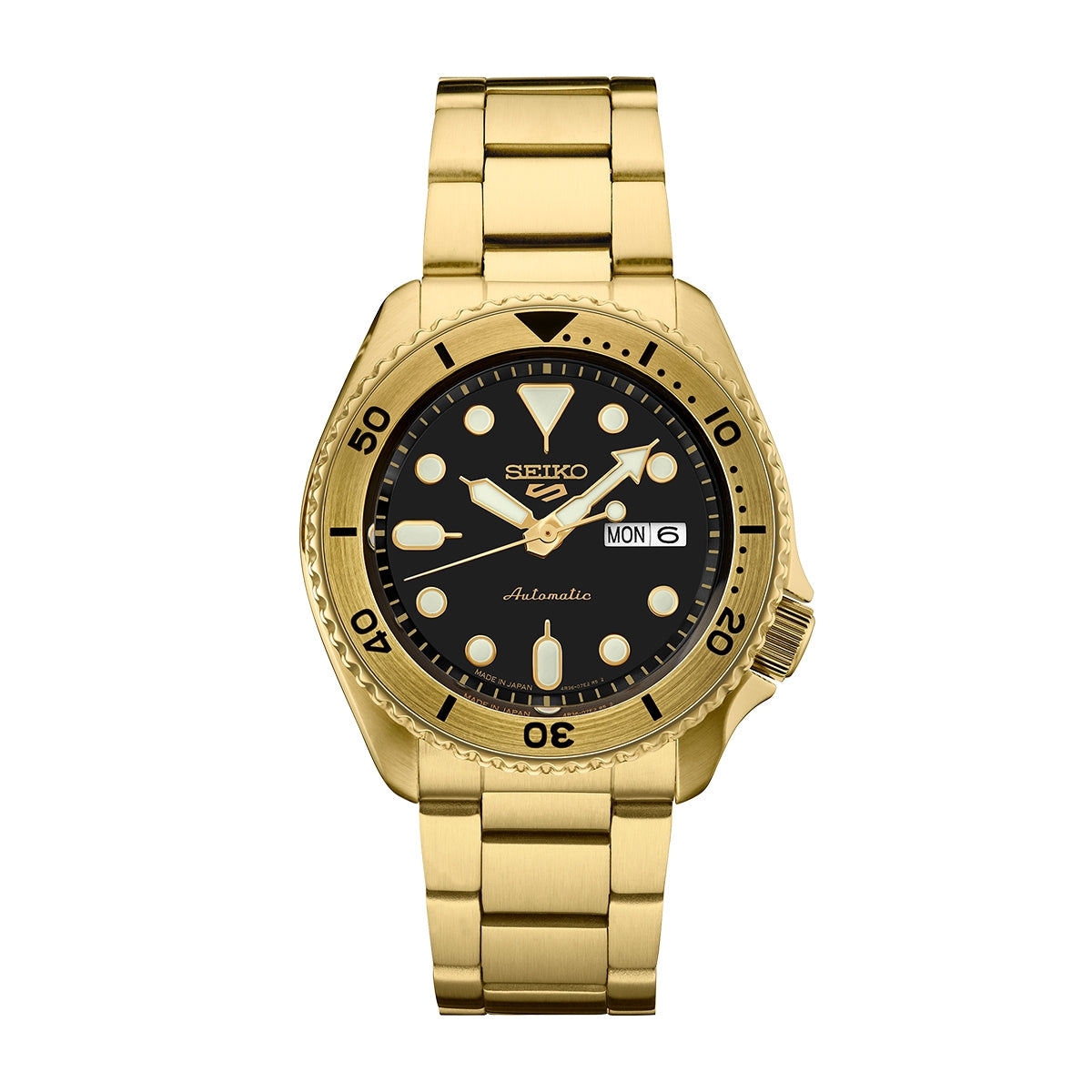 Seiko Men's 5 Sports U.S. Special Creation Automatic Gold-Tone Stainless Steel Watch with Black Dial