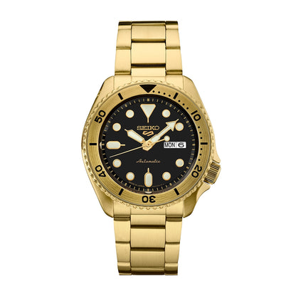 Seiko Men's 5 Sports U.S. Special Creation Automatic Gold-Tone Stainless Steel Watch with Black Dial