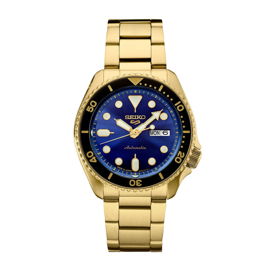 Seiko Men's 5 Sports U.S. Special Creation Automatic Gold-Tone Stainless Steel Watch with Blue Dial