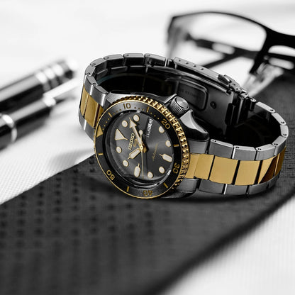 Seiko Men's 5 Sports U.S. Special Creation Automatic White & Gold-Tone Stainless Steel Watch with Gray Dial front view