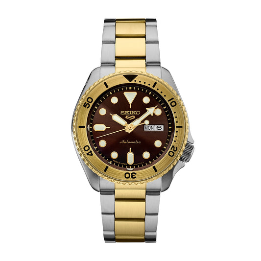 Seiko Men's 5 Sports U.S. Special Creation Automatic White & Gold-Tone Stainless Steel Watch with Brown Dial
