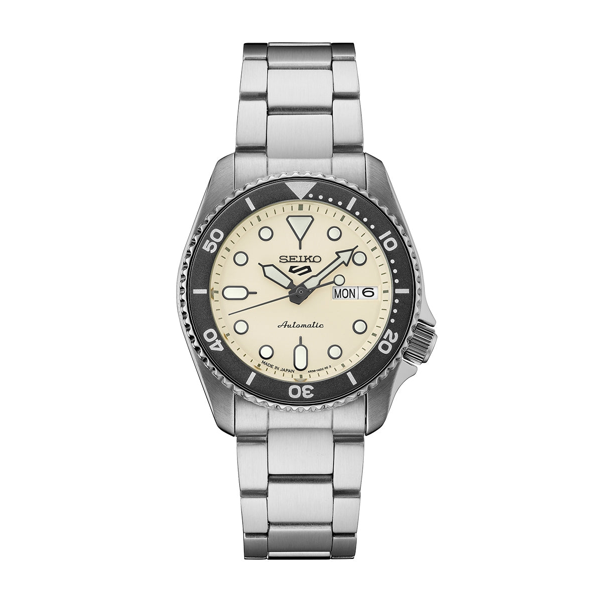 Seiko Men's 5 Sports SKX Series Automatic Stainless Steel Watch with Cream Dial & Dark Gray Bezel