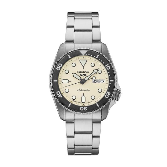 Seiko Men's 5 Sports SKX Series Automatic Stainless Steel Watch with Cream Dial & Dark Gray Bezel