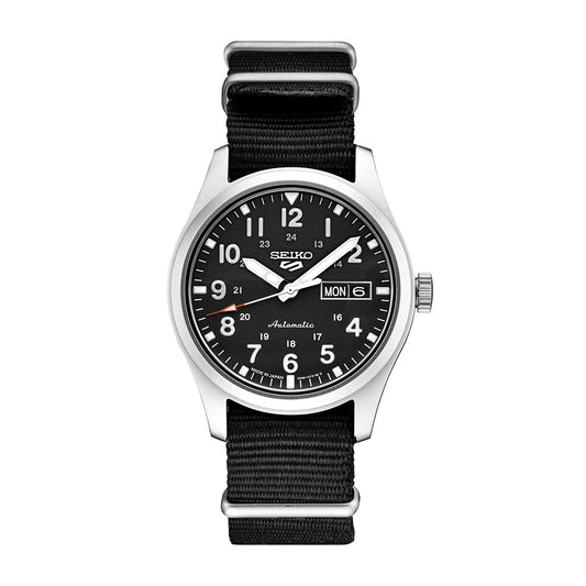 Seiko Men's 5 Sports Field Style Automatic Stainless Steel Watch with Black Dial & Nylon Strap