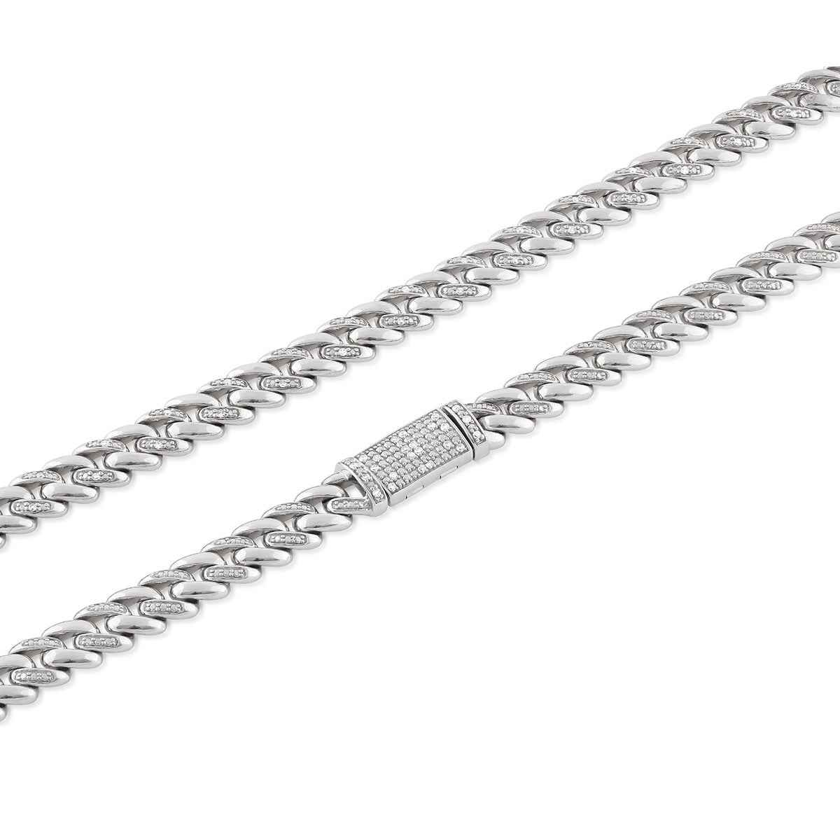 Men's 1/2 ct. tw. Diamond 7.5mm 22-inch Miami Cuban Chain Necklace in Sterling Silver front view