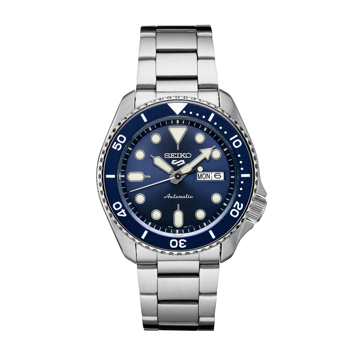 Seiko Men's 5 Sports Automatic Stainless Steel Watch with Blue Dial & Bezel